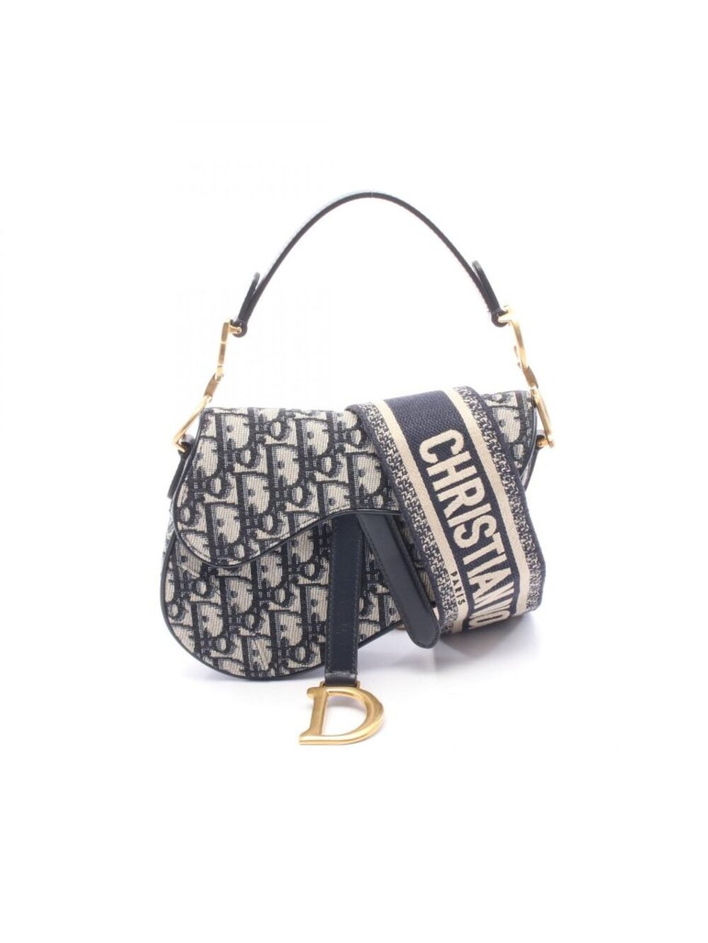 Dior Saddle Bag Mini Oblique 2-Way Navy Canvas Leather